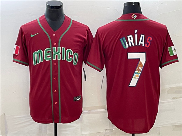 Men's Mexico Baseball #7 Julio Ur??as 2023 Red World Baseball Classic Stitched Jersey